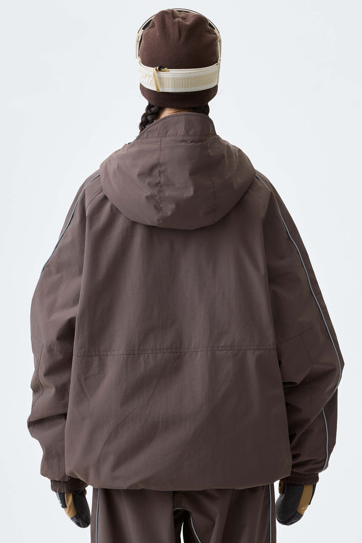 Women's Dark Brown Reflective Side-Piping Insulated Snow Jacket