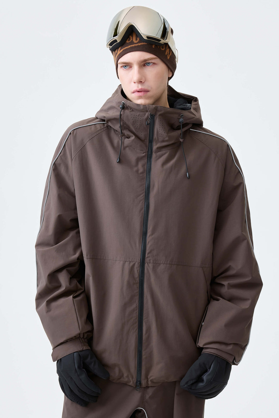 Men's Light Gray Reflective Side-Piping Insulated Snow Jacket