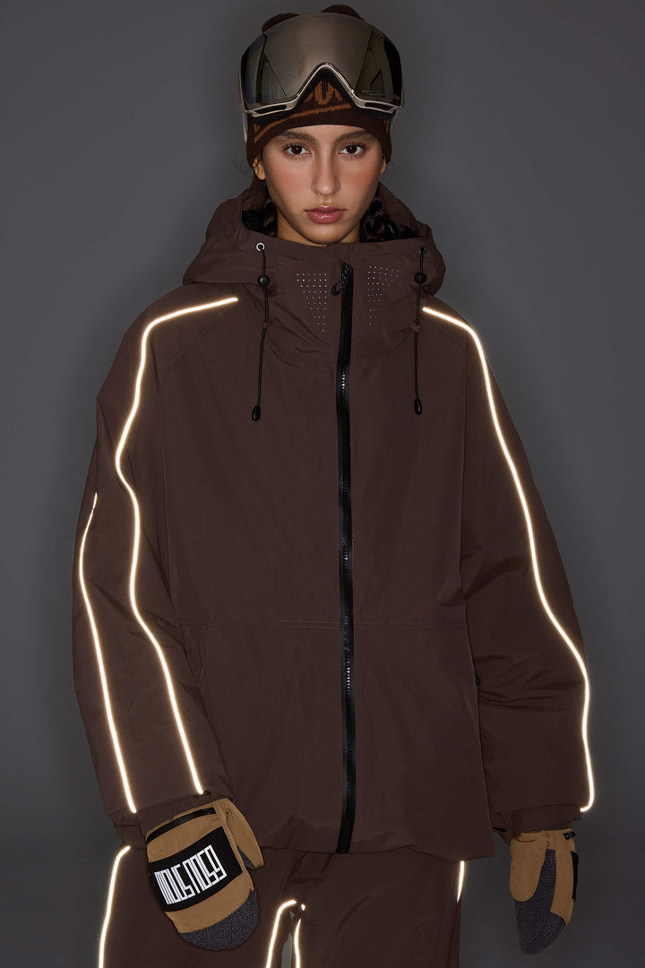Men's Light Gray Reflective Side-Piping Insulated Snow Jacket