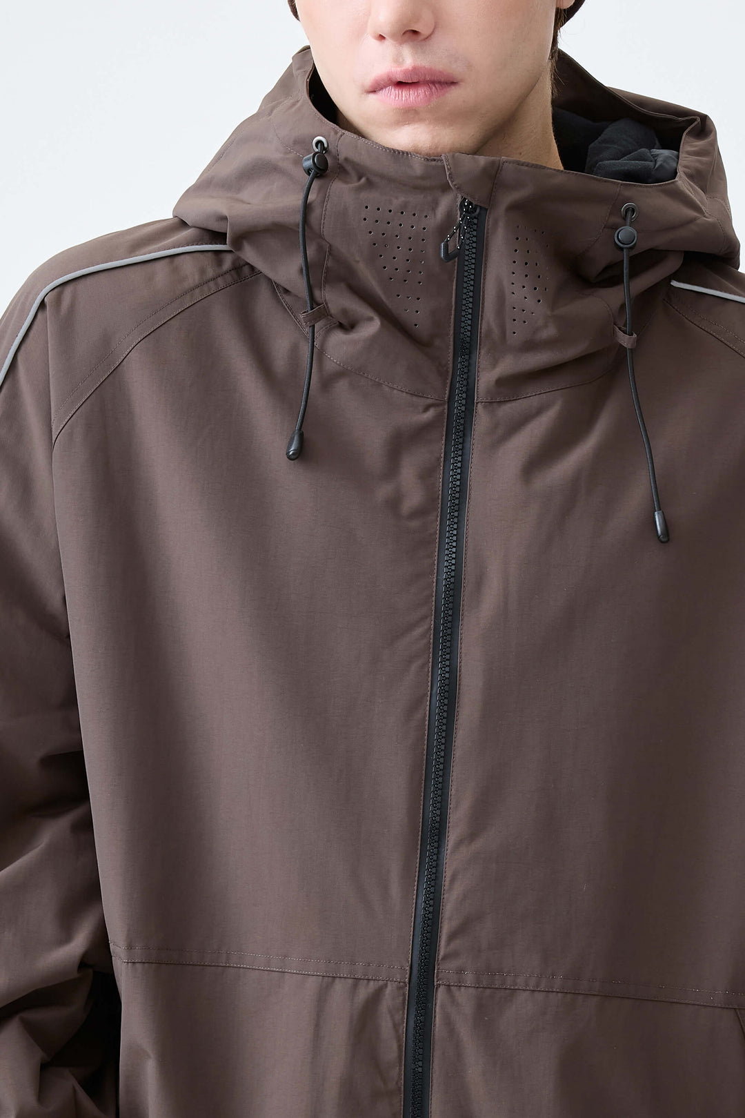 Men's Dark Brown Reflective Side-Piping Insulated Snow Jacket