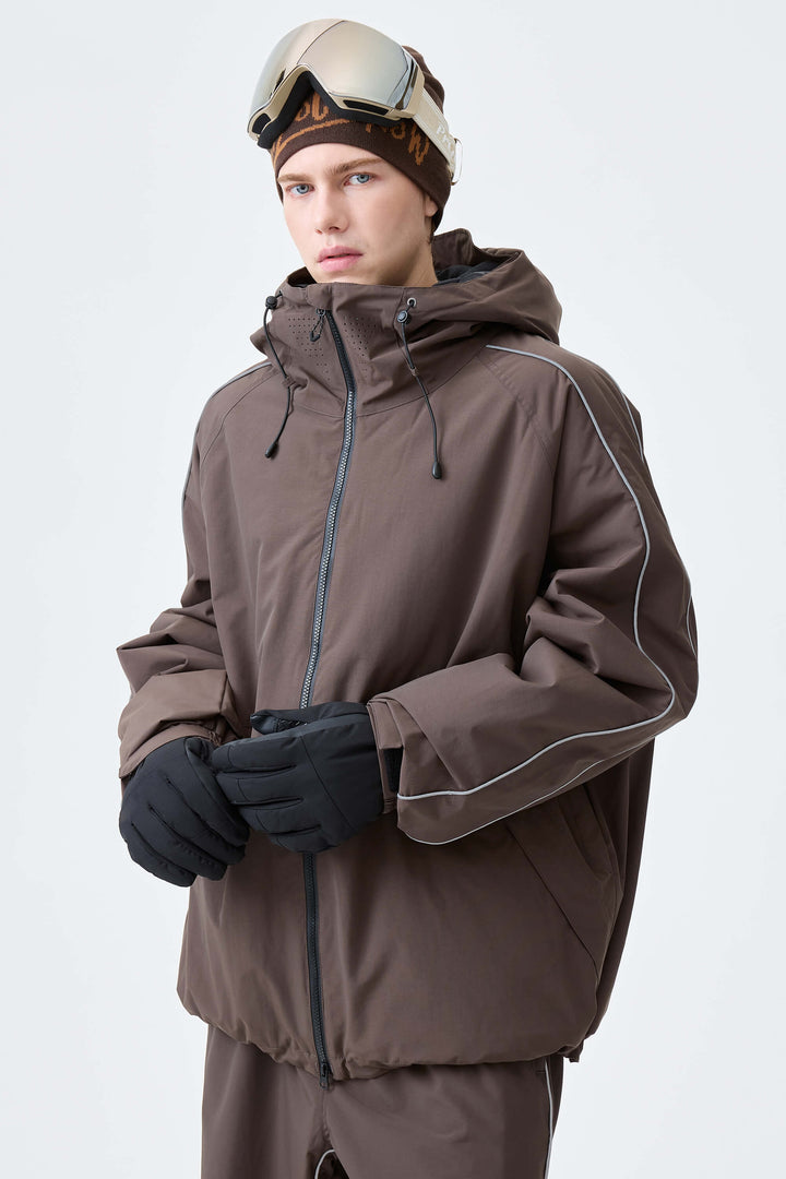 Men's Light Gray Reflective Side-Piping Insulated Snow Jacket