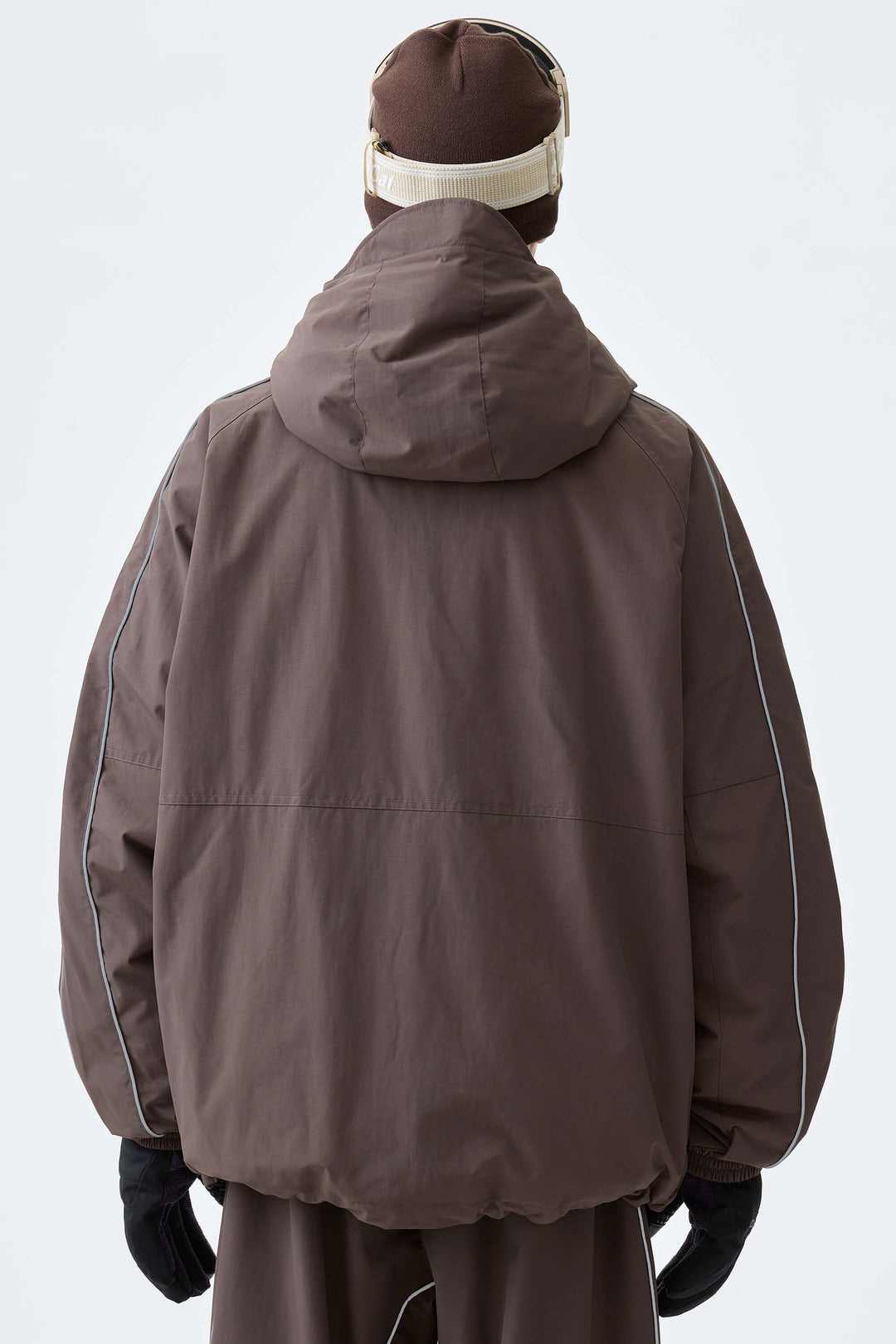 Men's Dark Brown Reflective Side-Piping Insulated Snow Jacket
