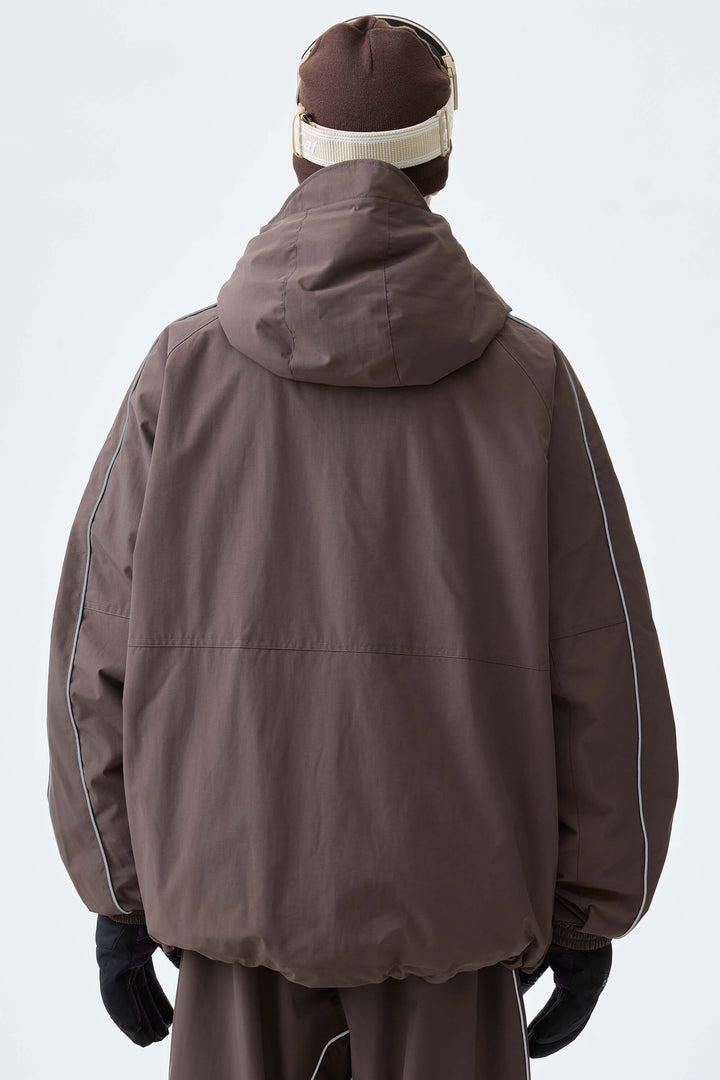 Men's Dark Brown Reflective Side-Piping Insulated Snow Jacket