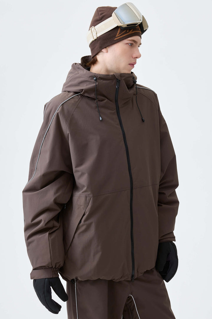 Men's Dark Brown Reflective Side-Piping Insulated Snow Jacket