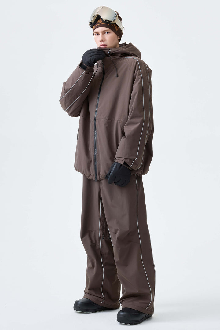 Men's Dark Brown Reflective Side-Piping Insulated Snow Jacket
