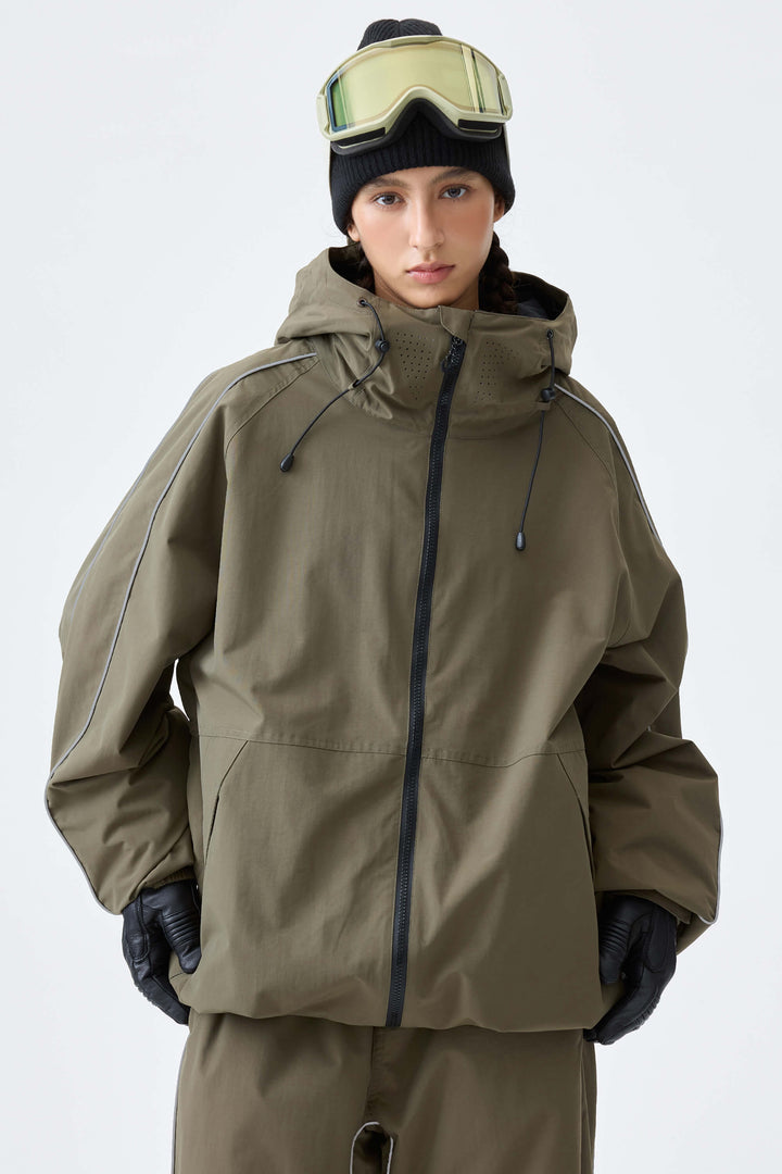 Women's Light Gray Reflective Side-Piping Insulated Snow Jacket