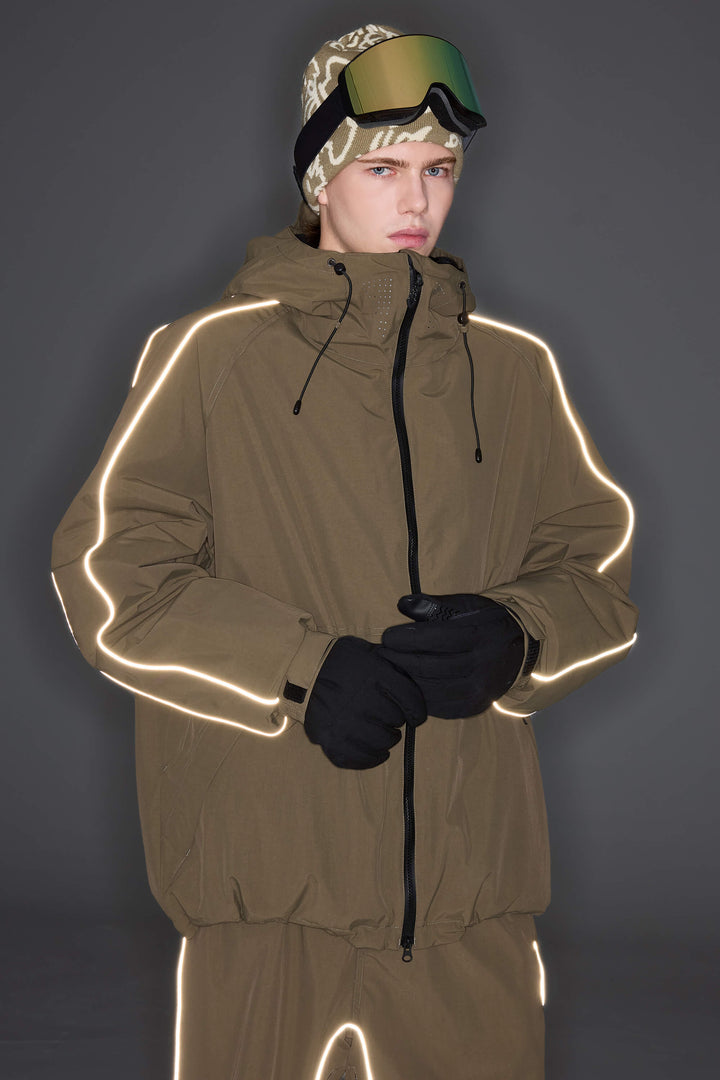 Women's Light Gray Reflective Side-Piping Insulated Snow Jacket