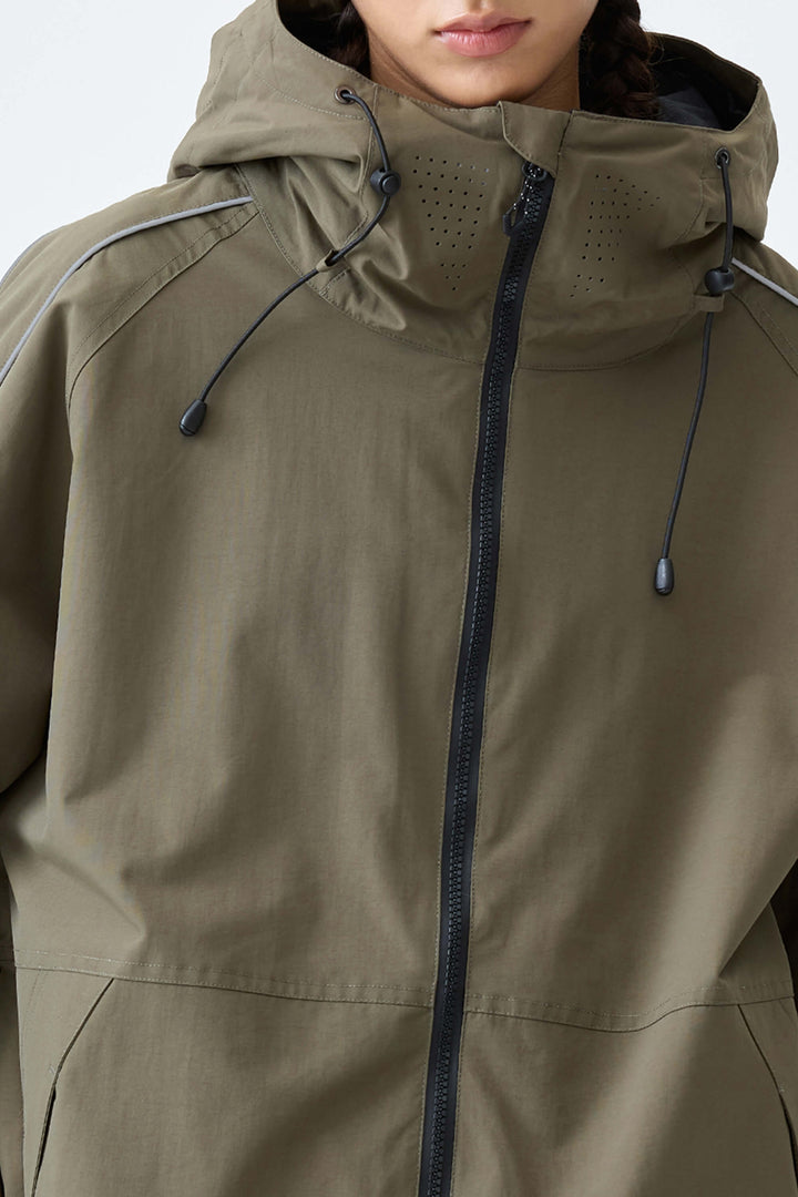Women's Olive Drab Reflective Side-Piping Insulated Snow Jacket