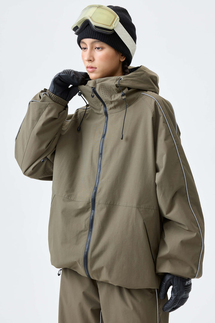 Women's Light Gray Reflective Side-Piping Insulated Snow Jacket