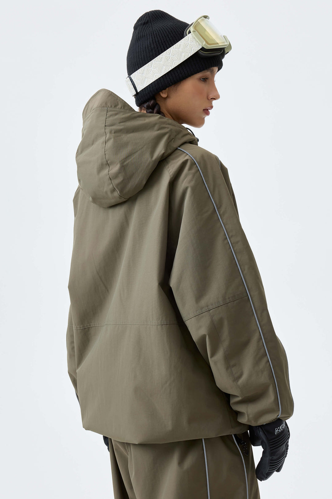 Women's Olive Drab Reflective Side-Piping Insulated Snow Jacket