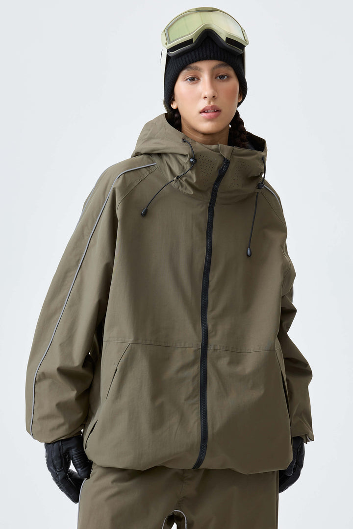 Women's Olive Drab Reflective Side-Piping Insulated Snow Jacket