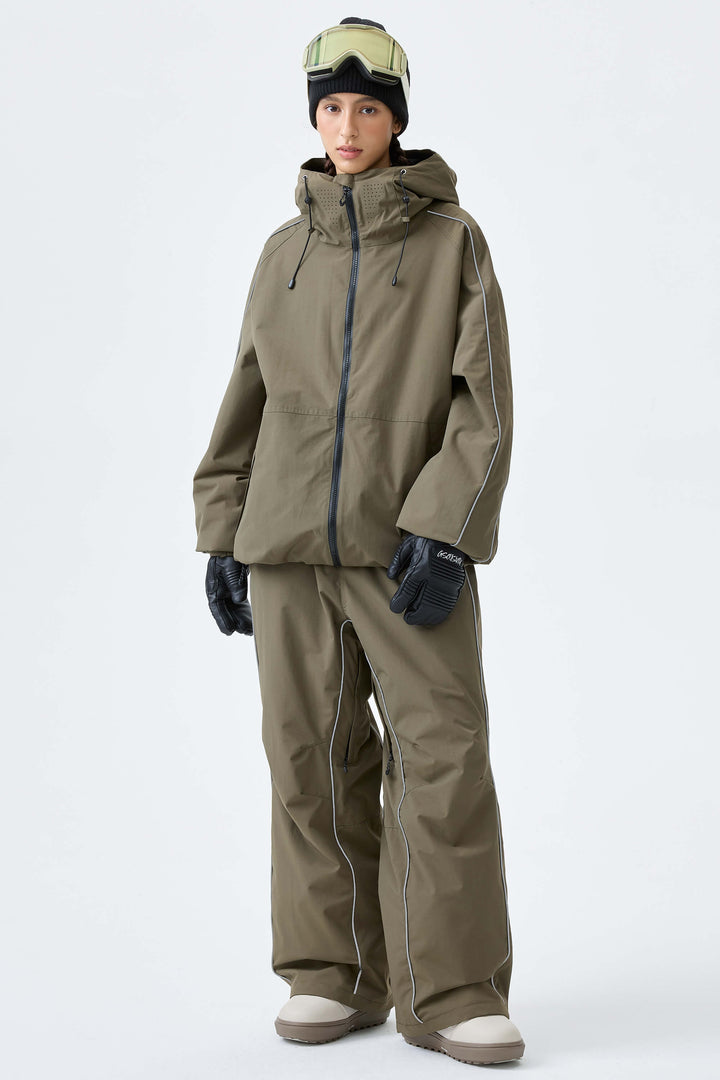 Women's Olive Drab Reflective Side-Piping Insulated Snow Jacket