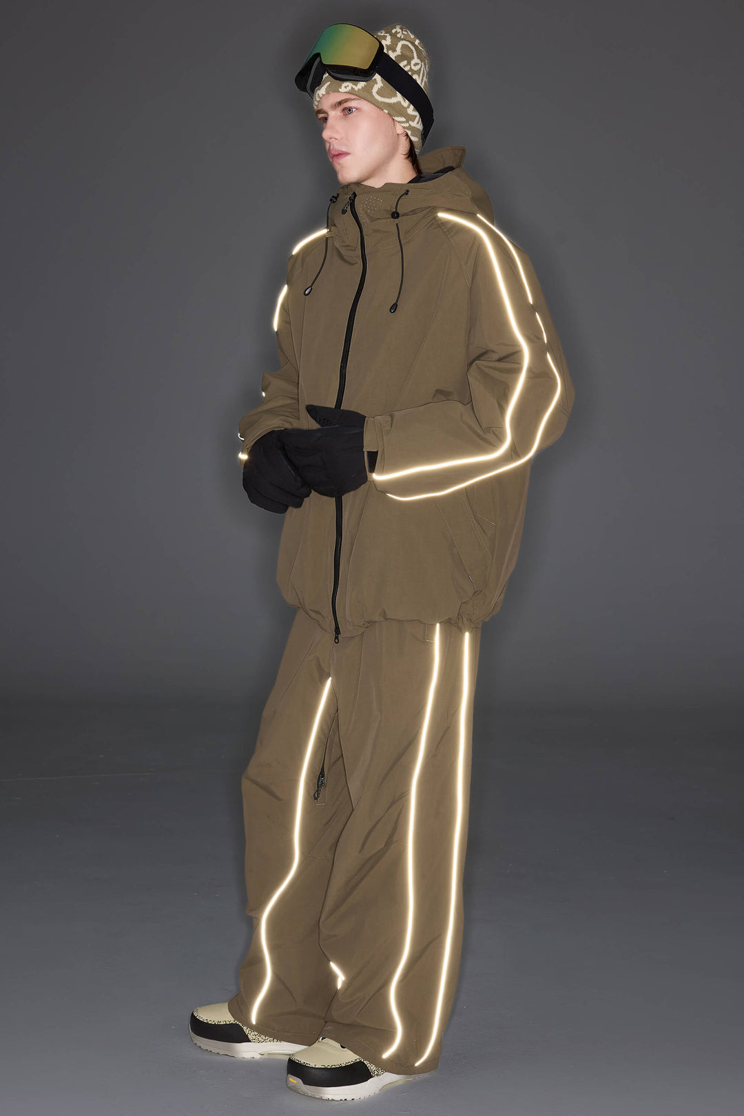 Women's Olive Drab Reflective Side-Piping Insulated Snow Jacket