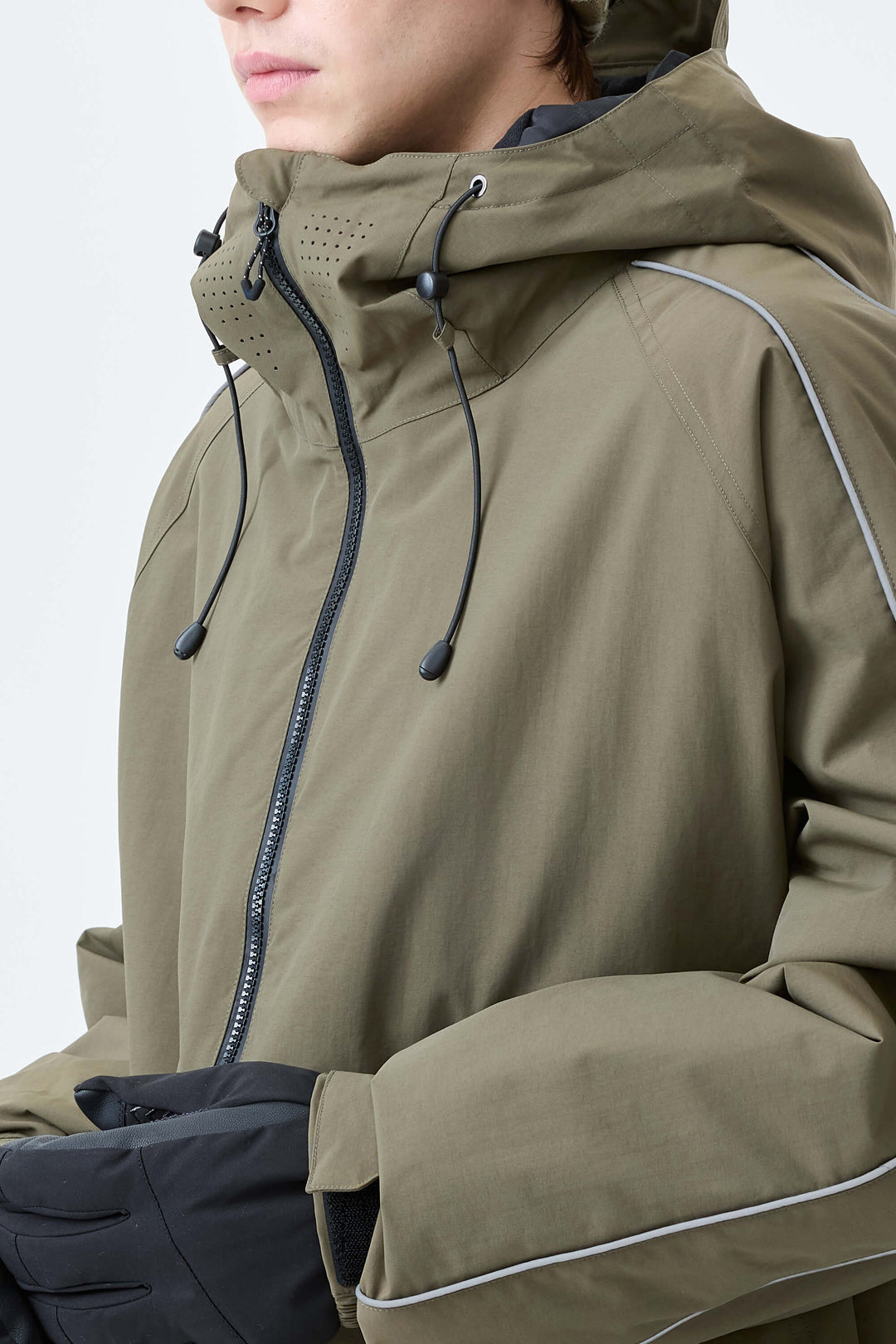 Men's Olive Drab Reflective Side-Piping Insulated Snow Jacket