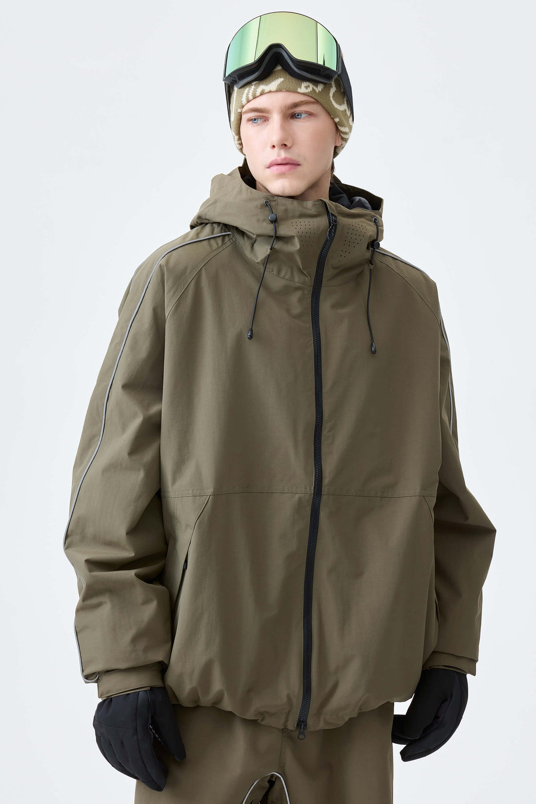 Men's Dark Brown Reflective Side-Piping Insulated Snow Jacket