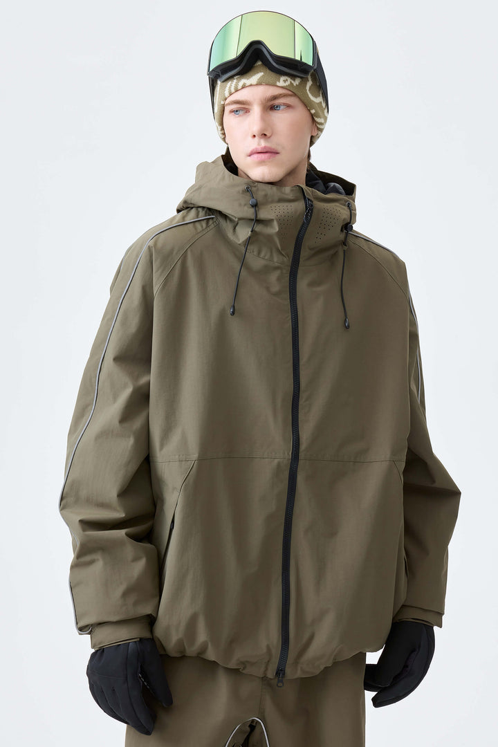Men's Dark Brown Reflective Side-Piping Insulated Snow Jacket