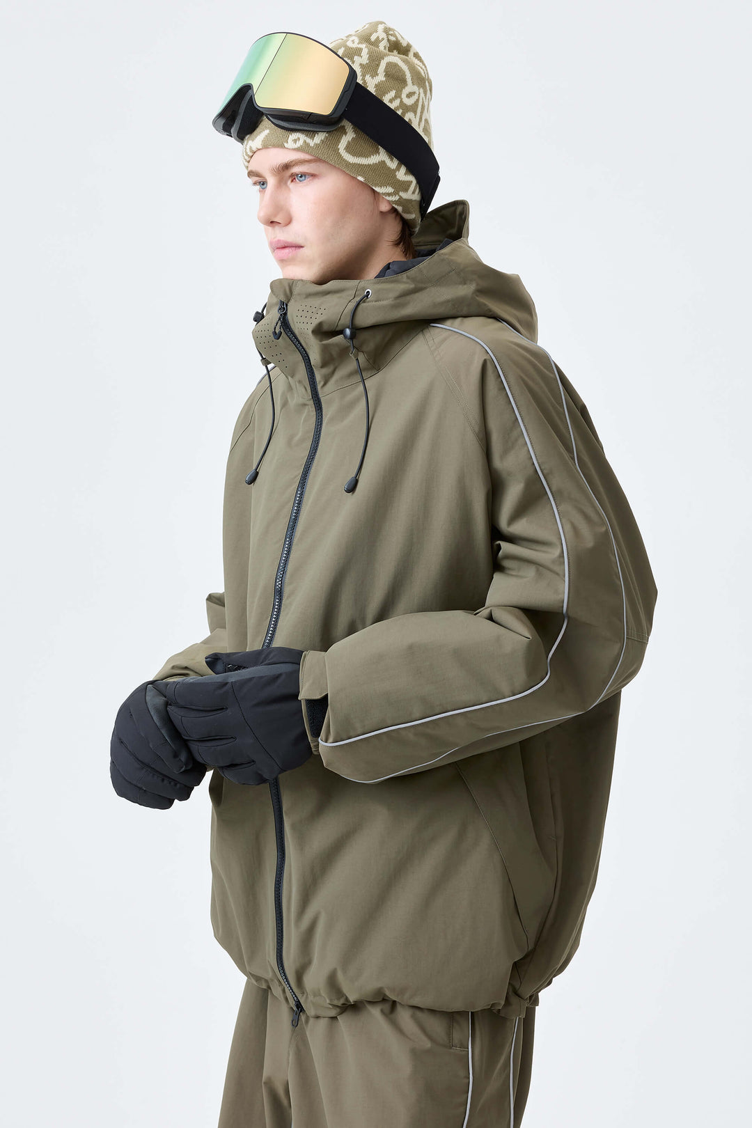Men's Black Reflective Side-Piping Insulated Snow Jacket