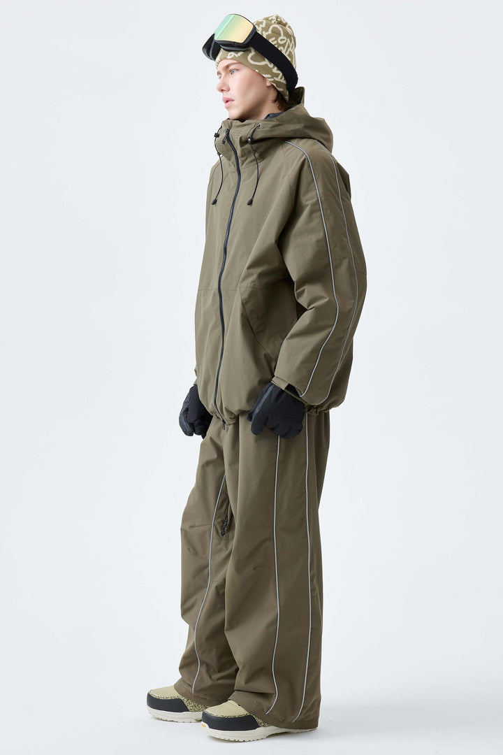 Men's Olive Drab Reflective Side-Piping Insulated Snow Jacket