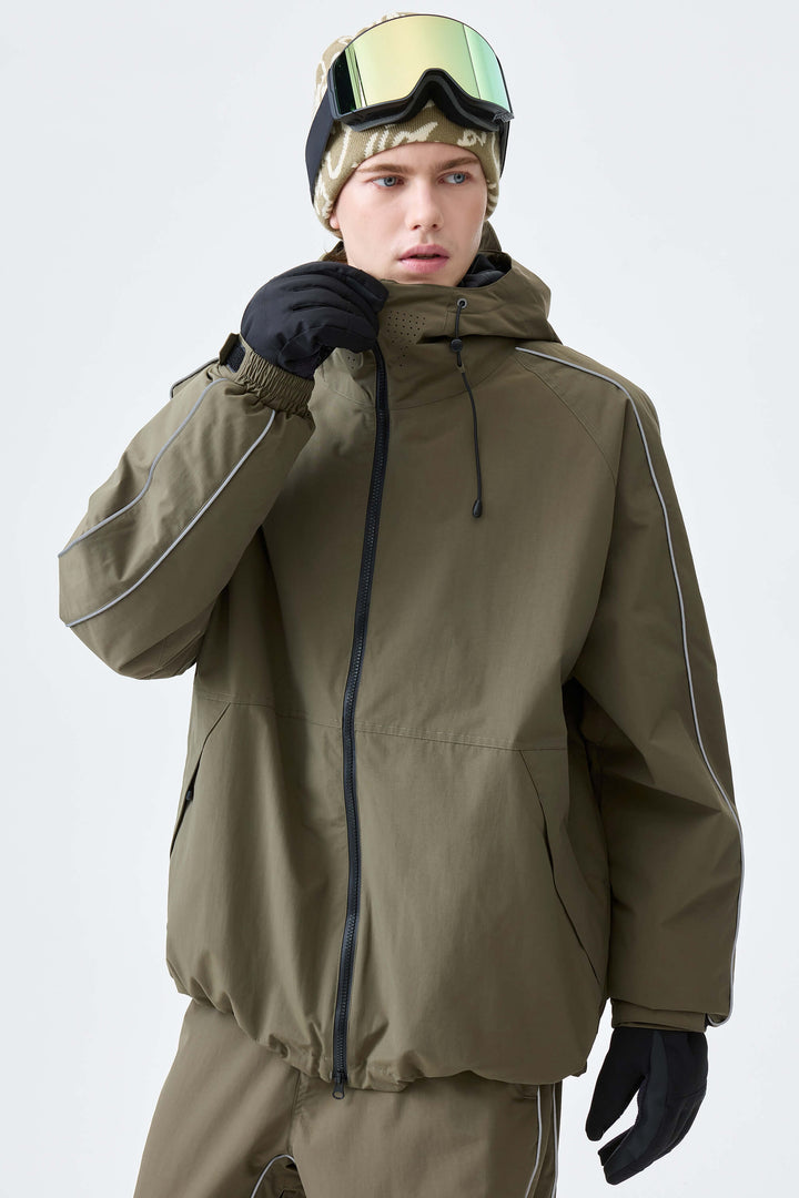 Men's Light Gray Reflective Side-Piping Insulated Snow Jacket