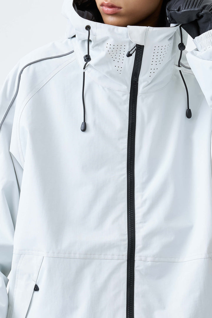 Women's Light Gray Reflective Side-Piping Insulated Snow Jacket