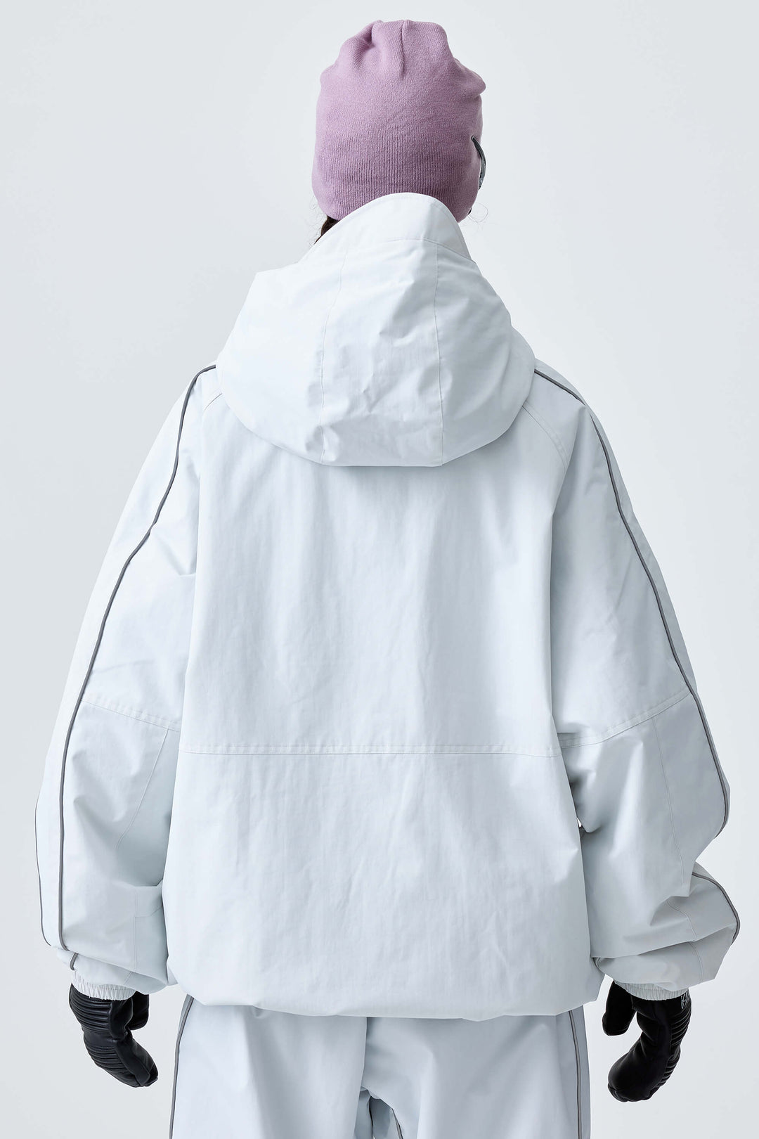 Women's Light Gray Reflective Side-Piping Insulated Snow Jacket