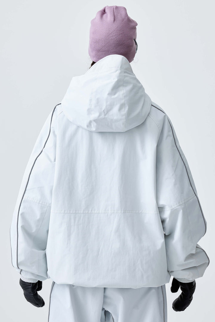 Women's Light Gray Reflective Side-Piping Insulated Snow Jacket