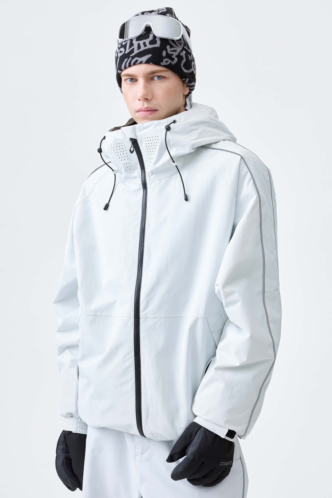 Men's Light Gray Reflective Side-Piping Insulated Snow Jacket
