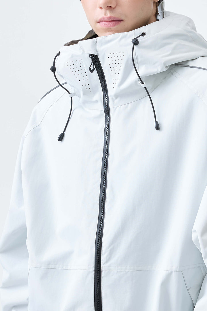 Men's Light Gray Reflective Side-Piping Insulated Snow Jacket