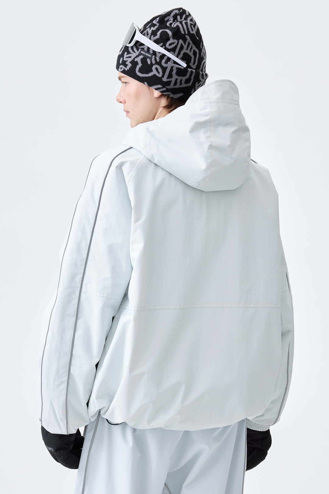 Men's Light Gray Reflective Side-Piping Insulated Snow Jacket