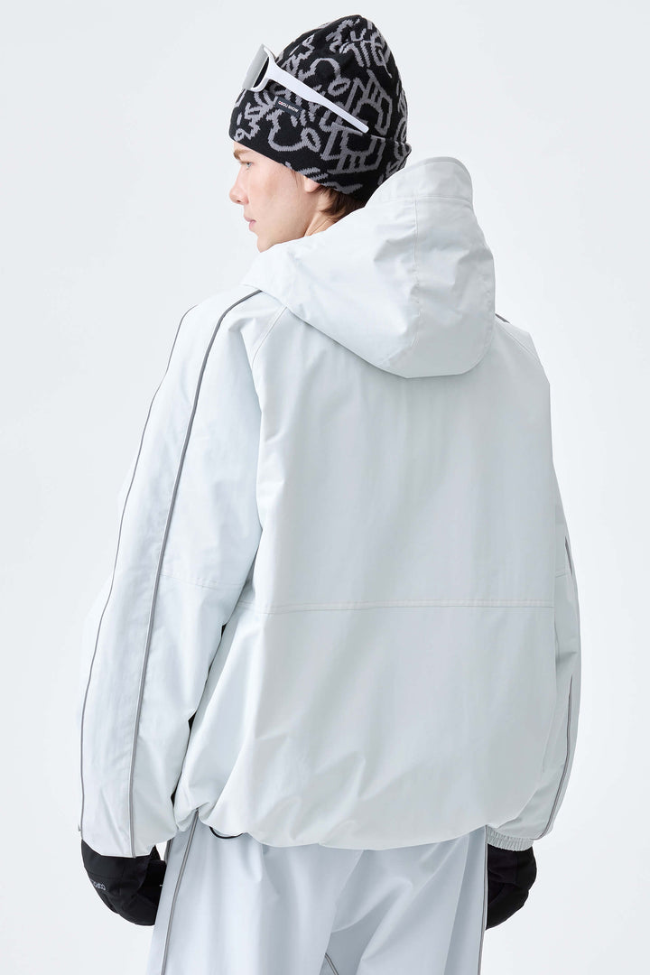 Men's Light Gray Reflective Side-Piping Insulated Snow Jacket