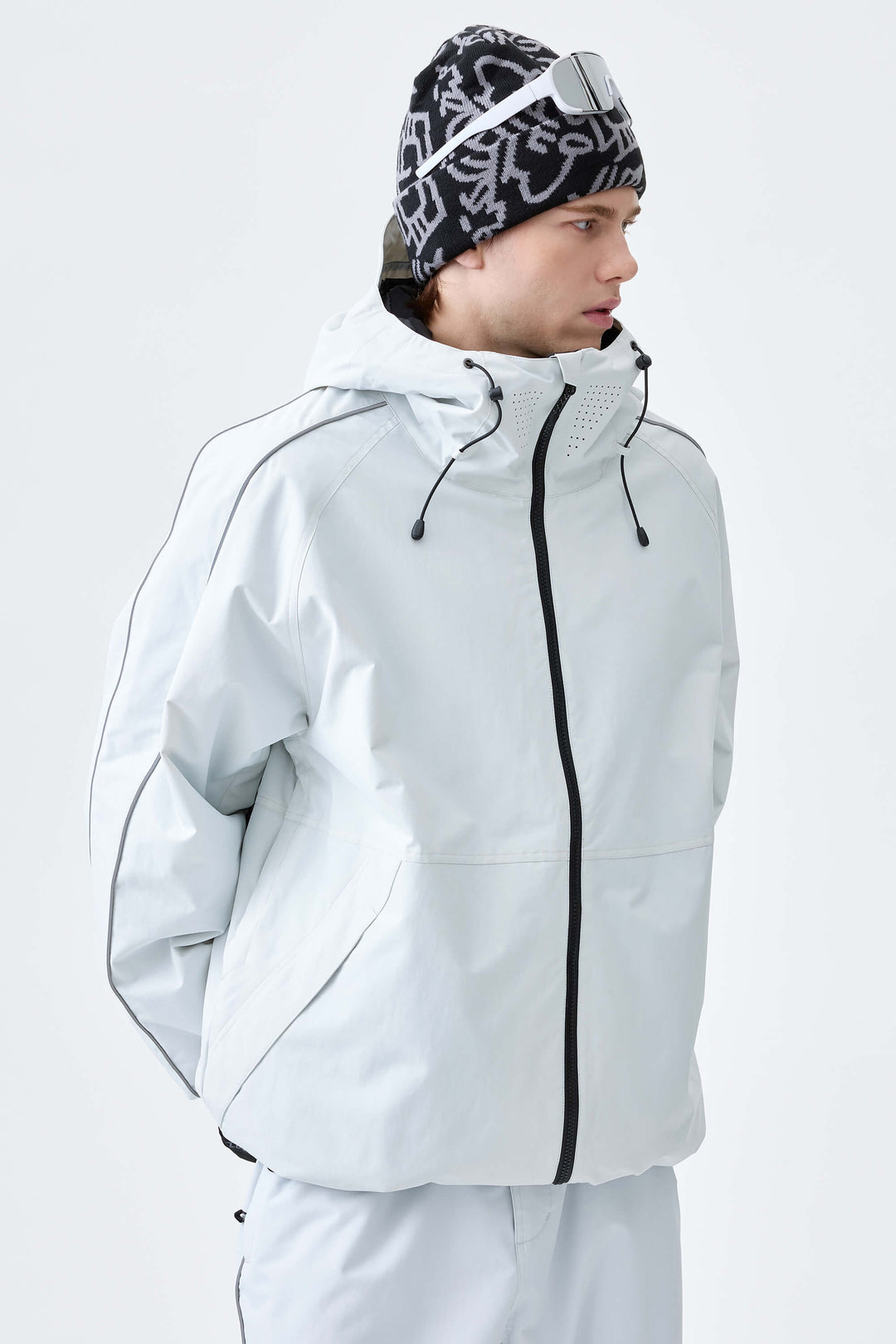 Men's Light Gray Reflective Side-Piping Insulated Snow Jacket
