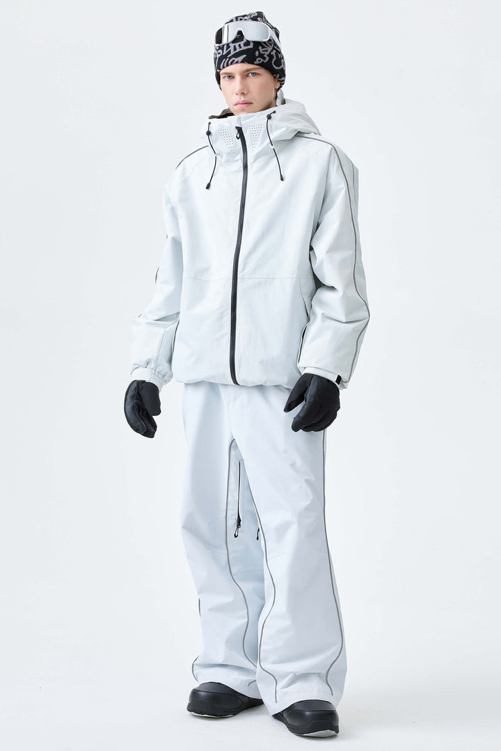 Men's Light Gray Reflective Side-Piping Insulated Snow Jacket