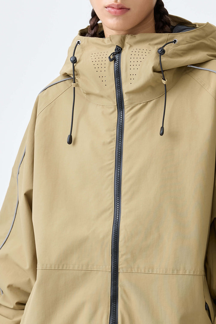 Women's Khaki Reflective Side-Piping Insulated Snow Jacket
