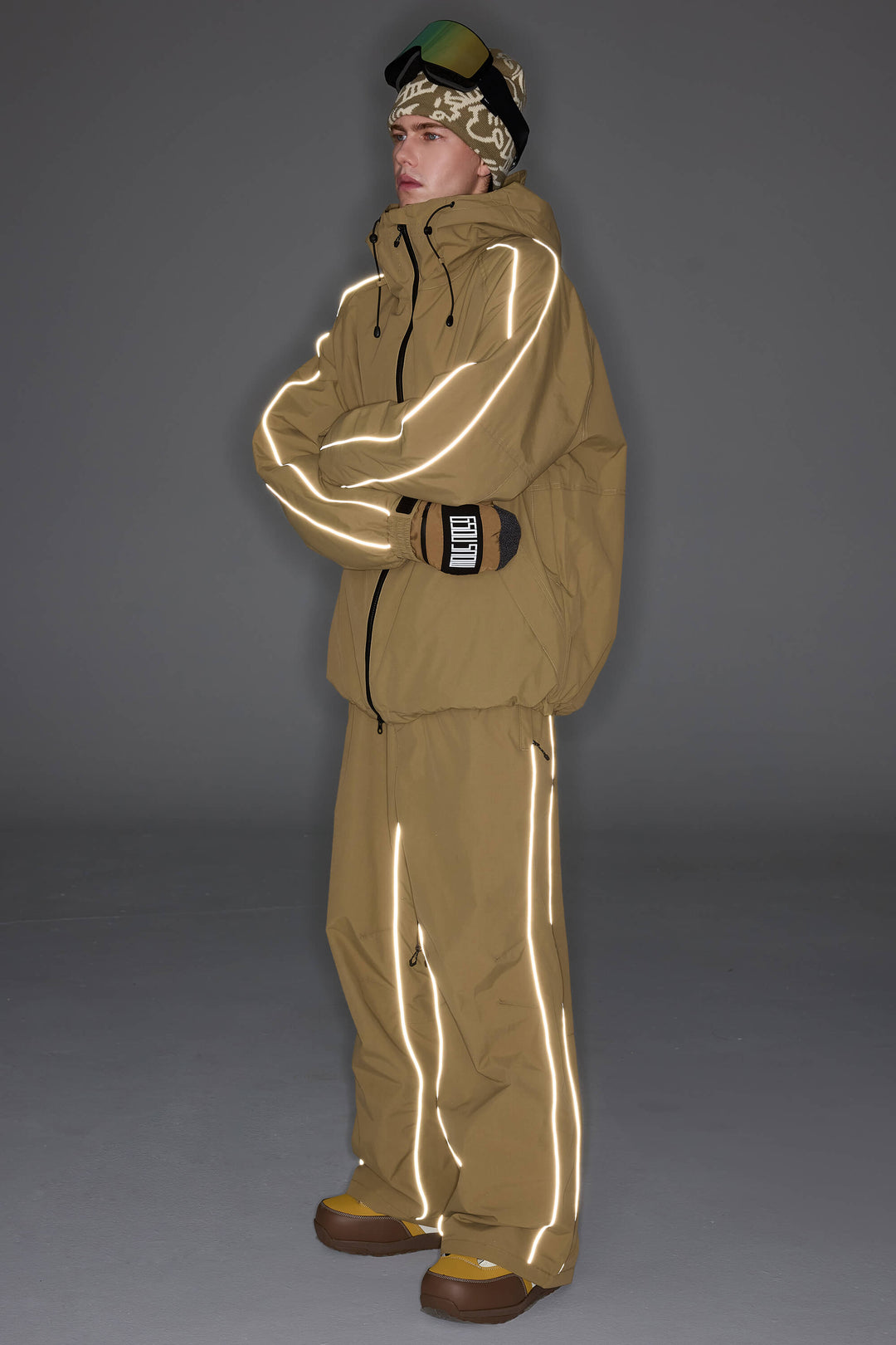 Women's Khaki Reflective Side-Piping Insulated Snow Jacket