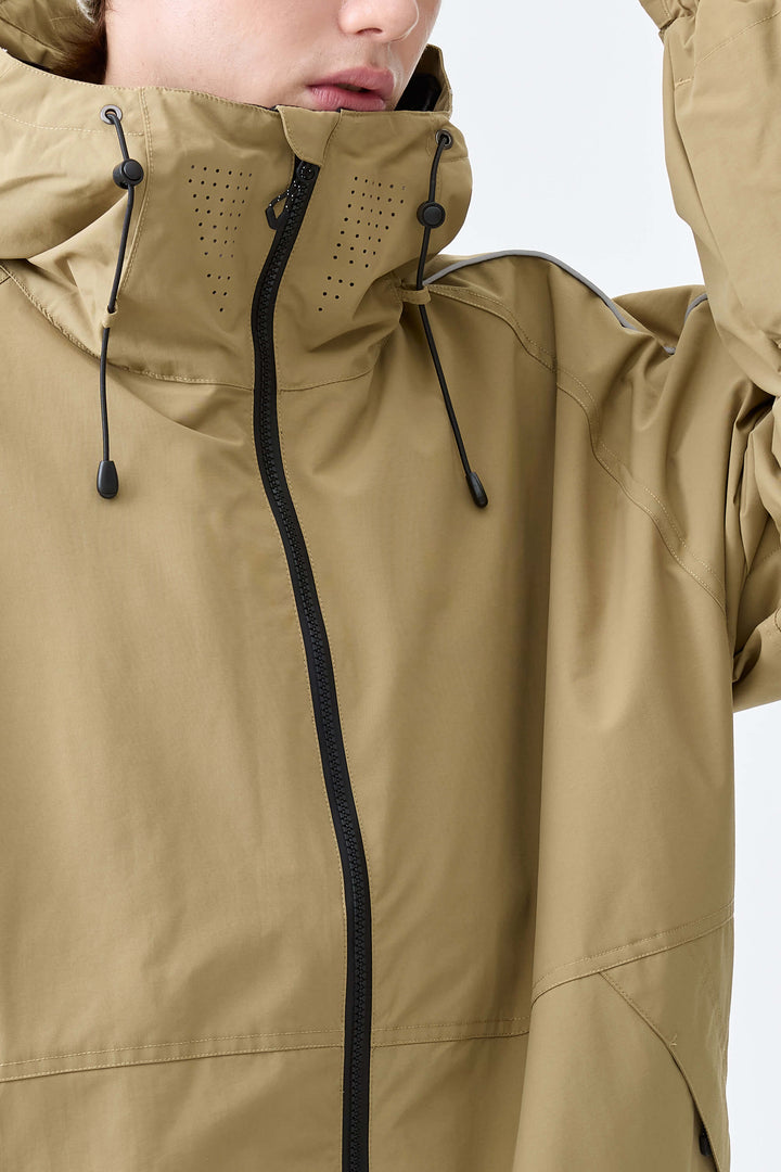 Men's Khaki Reflective Side-Piping Insulated Snow Jacket