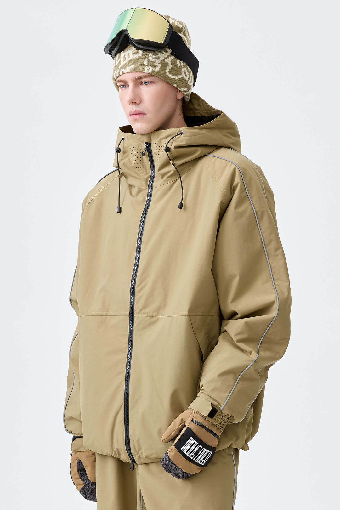 Men's Light Gray Reflective Side-Piping Insulated Snow Jacket