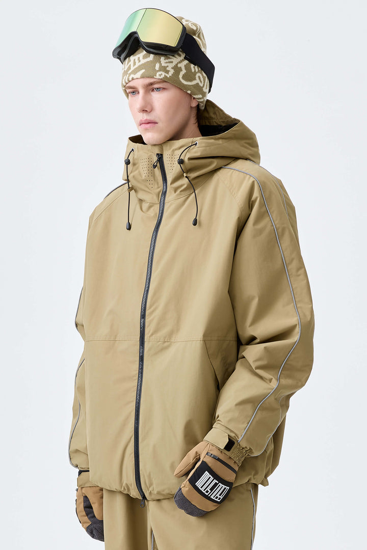 Men's Light Gray Reflective Side-Piping Insulated Snow Jacket