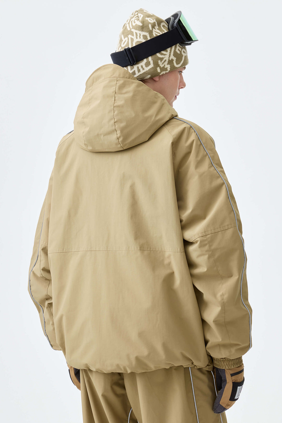 Men's Khaki Reflective Side-Piping Insulated Snow Jacket
