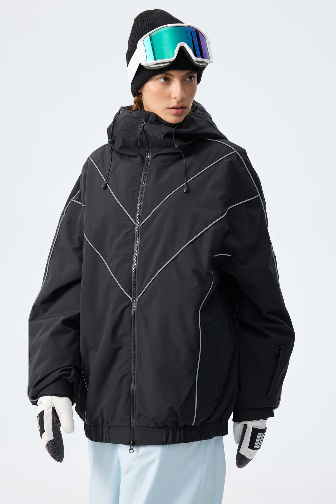 Women's Black Reflective V-Line Snow Jacket