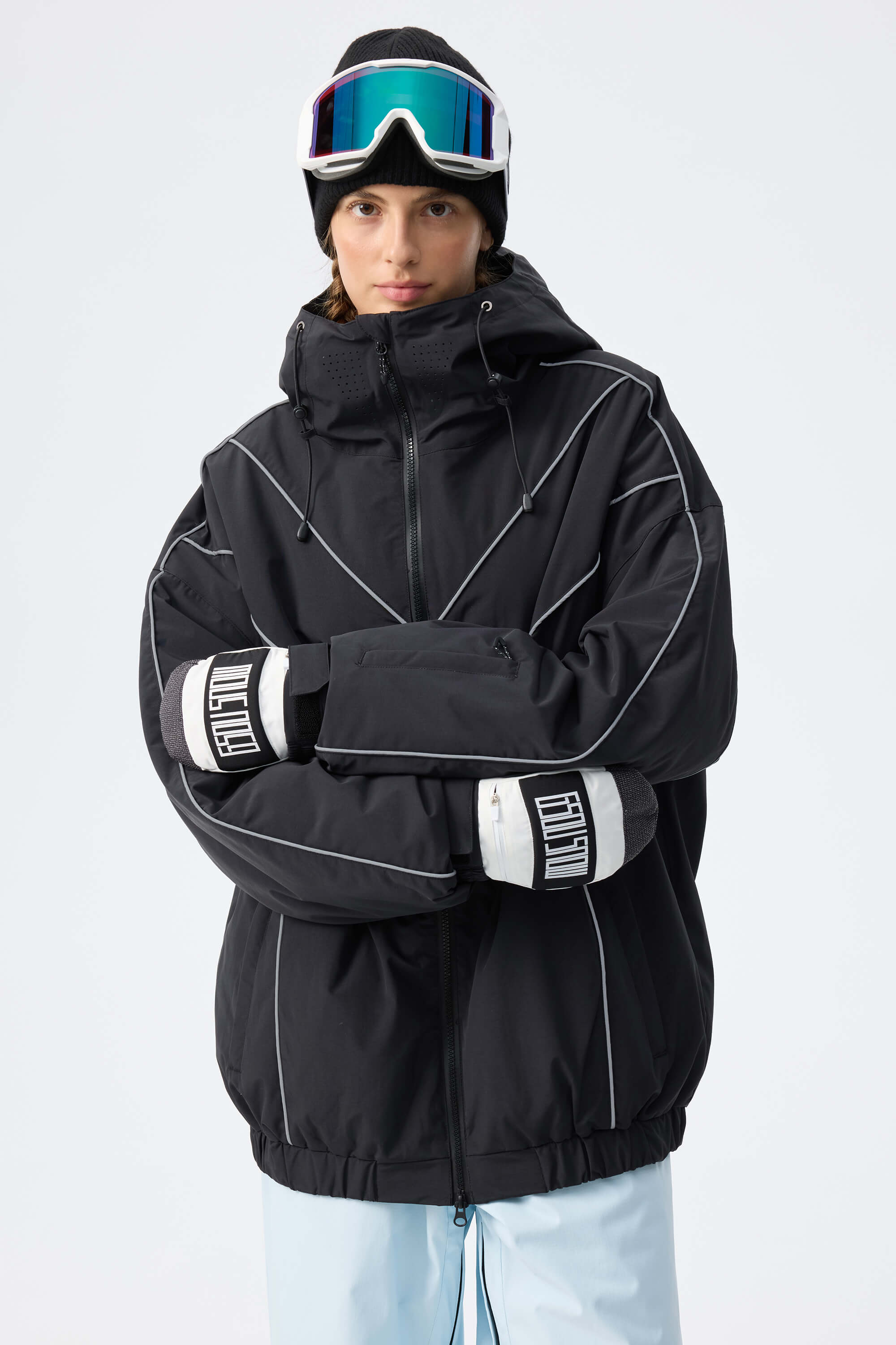Women's Light Grey Reflective V-Line Snow Jacket – GSou Snow