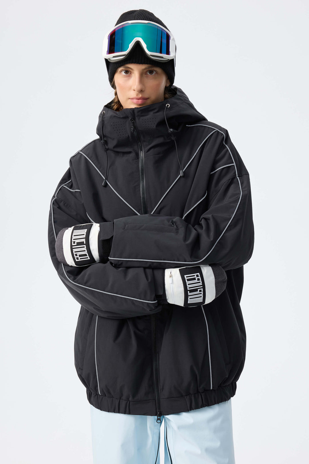Women's Black Reflective V-Line Snow Jacket