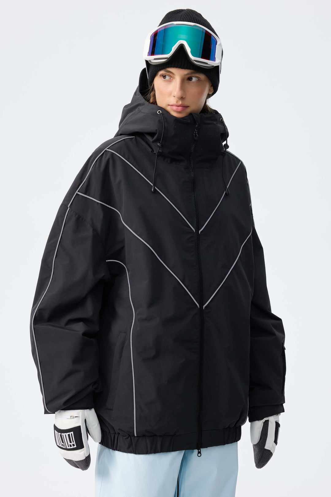 Women's Black Reflective V-Line Snow Jacket