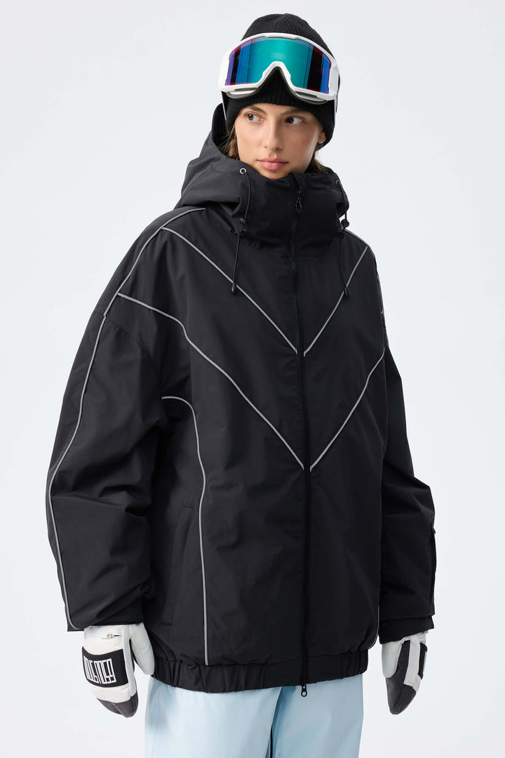 Women's Black Reflective V-Line Snow Jacket