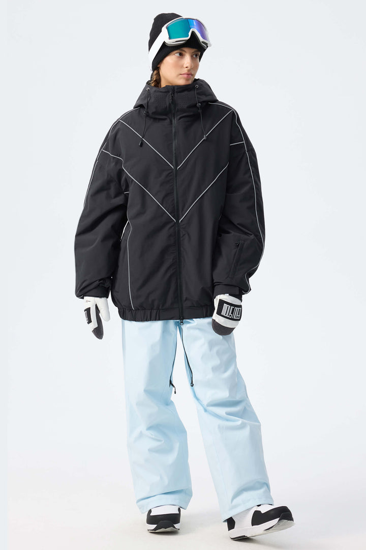 Women's Black Reflective V-Line Snow Jacket