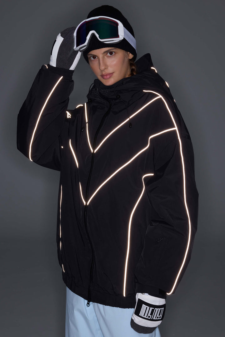 Women's Black Reflective V-Line Snow Jacket
