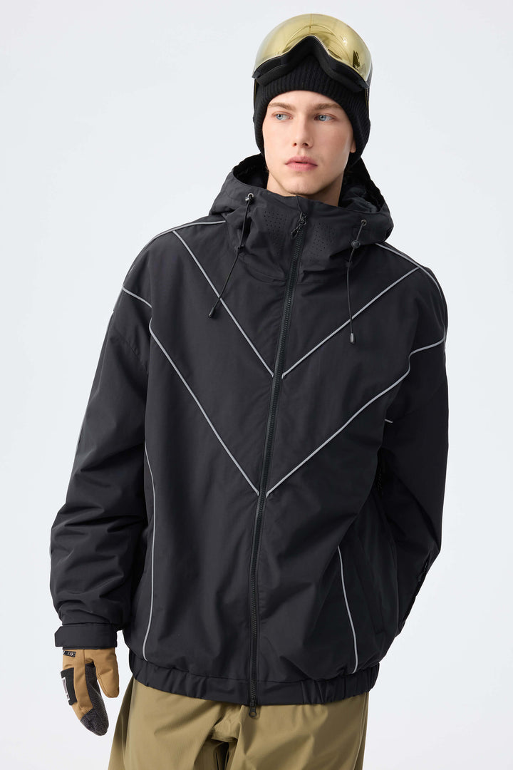 Men's Black Reflective V-Line Snow Jacket