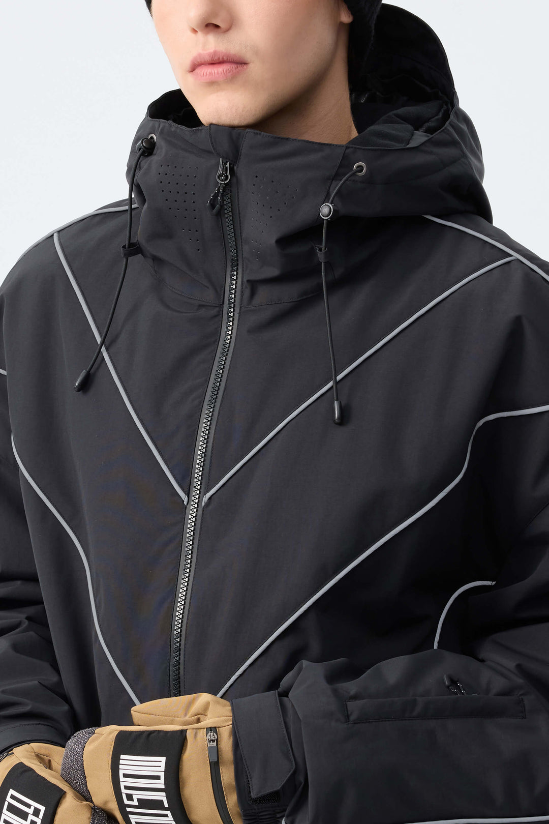 Men's Black Reflective V-Line Snow Jacket