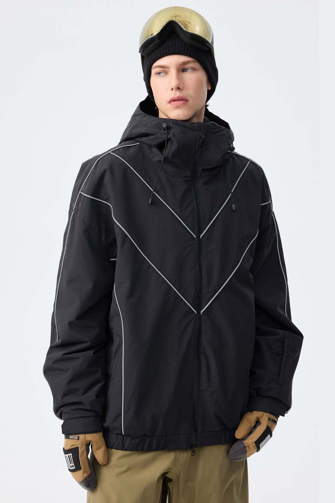 Men's Dark Green Reflective V-Line Snow Jacket