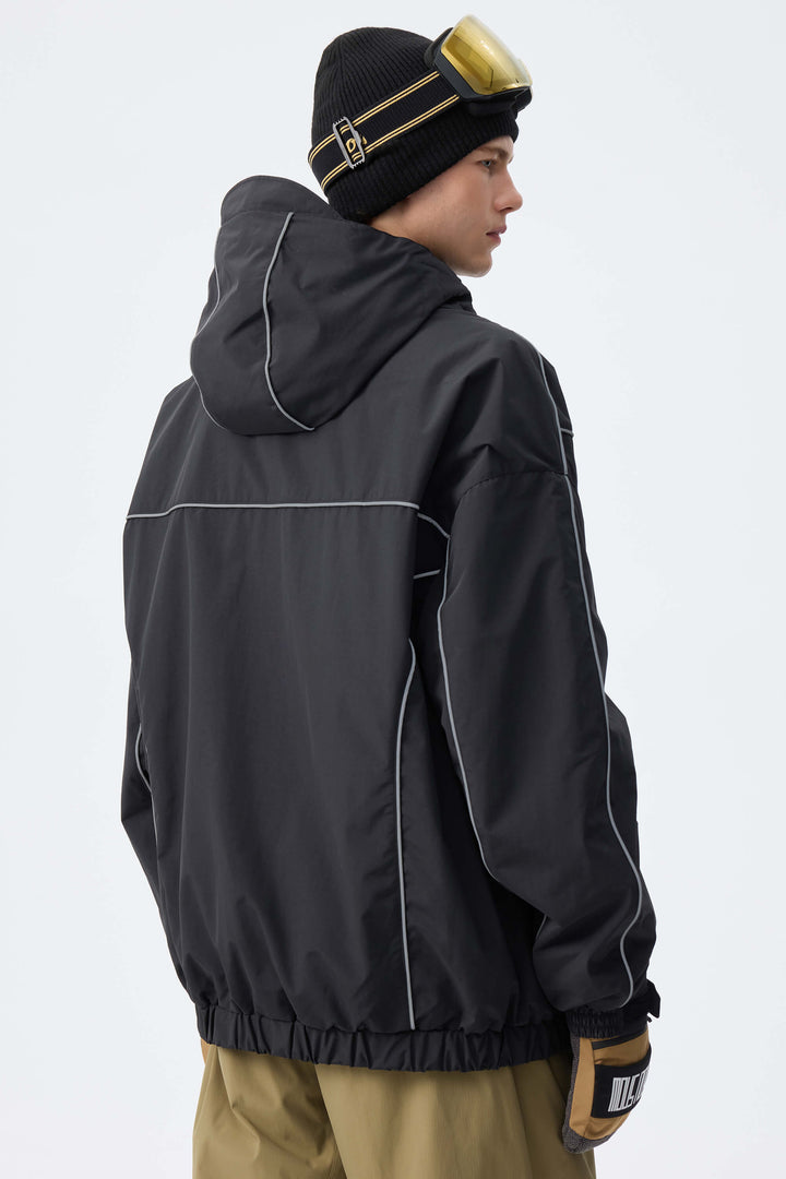 Men's Black Reflective V-Line Snow Jacket