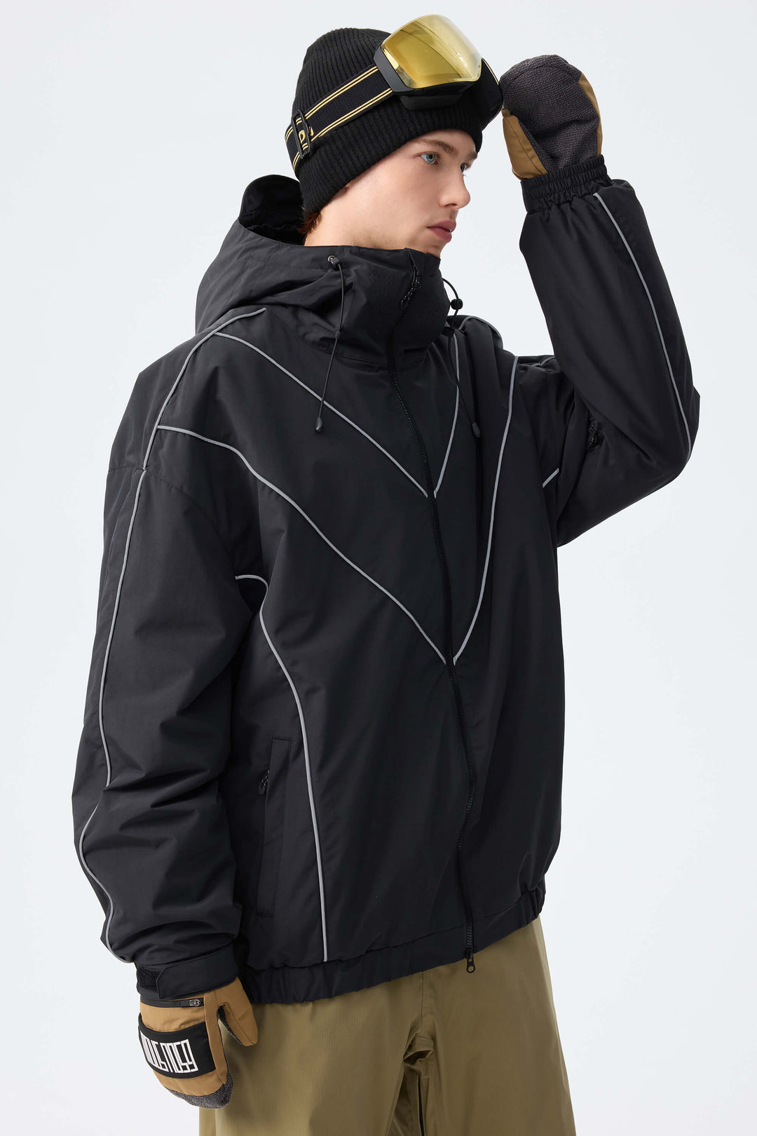 Men's Black Reflective V-Line Snow Jacket